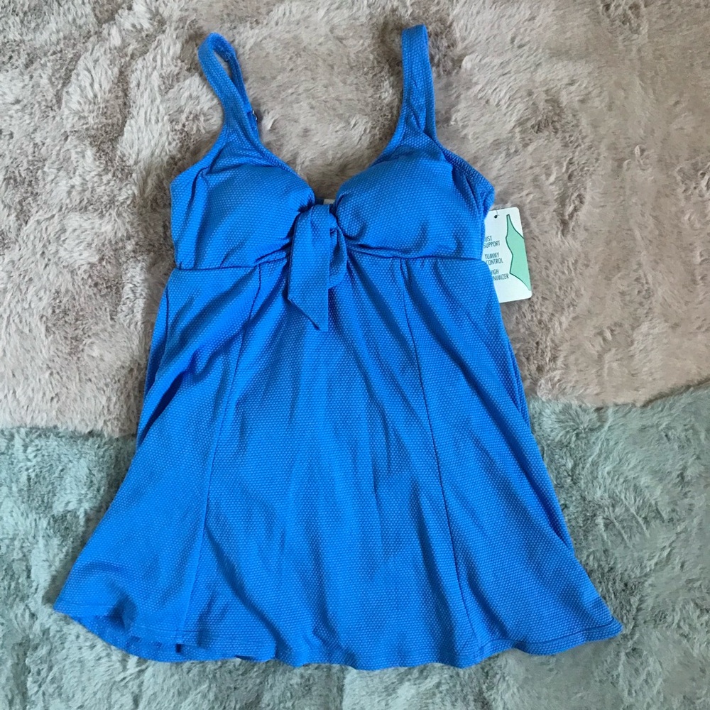 Swim solutions piqué tie front blue swimdress